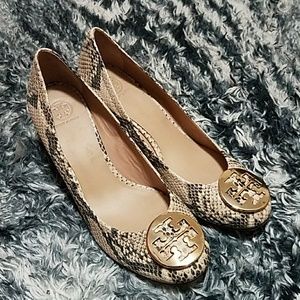 Tory Burch Snakeskin Ballet Flats - Gold and Tan